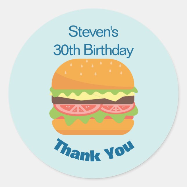 Hamburger Illustration Birthday Thank You Classic Round Sticker (Front)