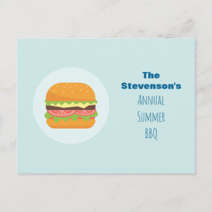 Hamburger Illustration Summer BBQ Party Invitation Postcard