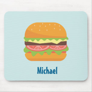 Hamburger Illustration with Tomato and Lettuce Mouse Mat