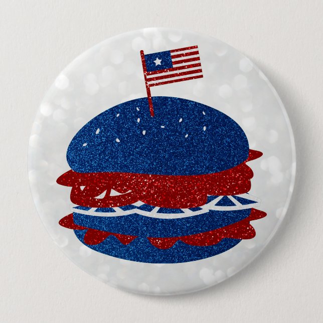 Hamburger July 4th Glitter 10 Cm Round Badge (Front)