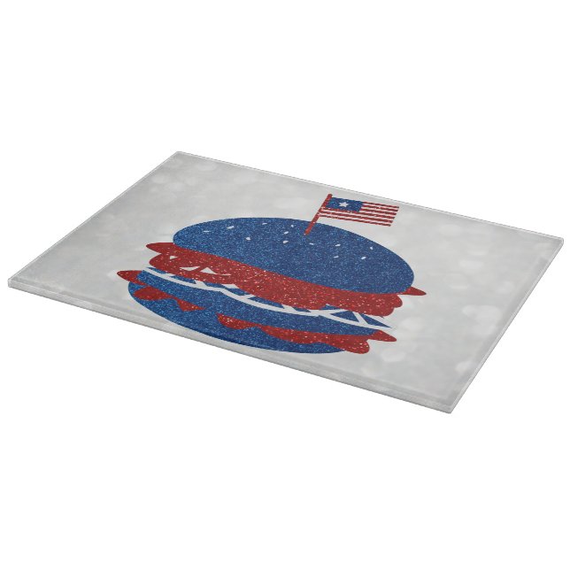 Hamburger July 4th Glitter Cutting Board (Corner)
