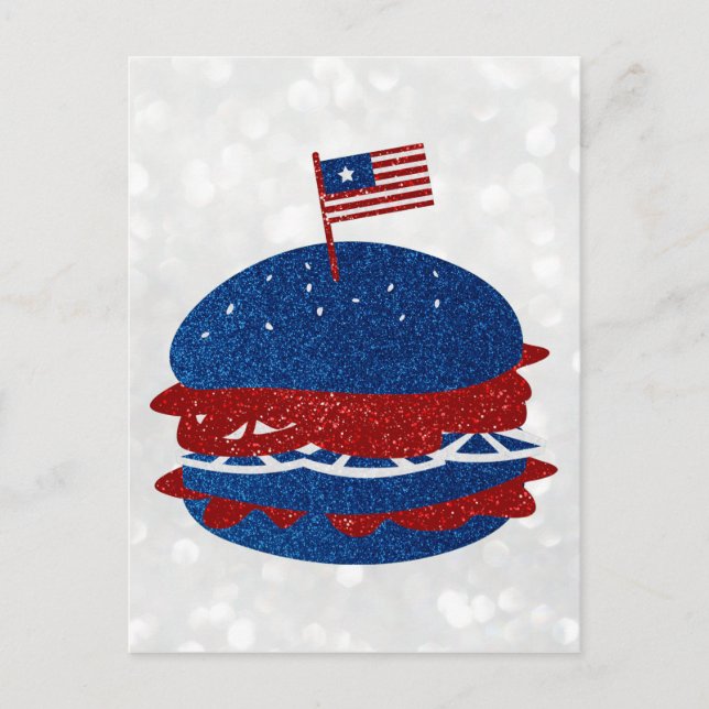 Hamburger July 4th Glitter Postcard (Front)