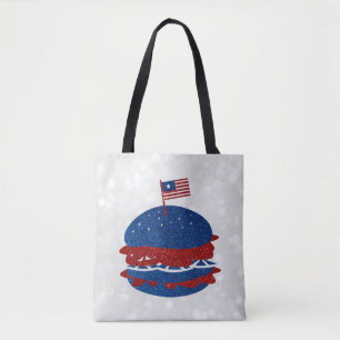 Hamburger July 4th Glitter Tote Bag