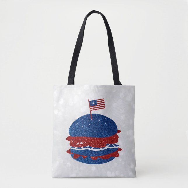 Hamburger July 4th Glitter Tote Bag (Front)