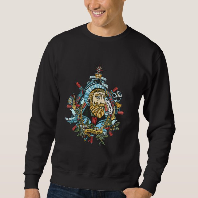 Hamburger Jung Seadog Cool Retro Tattoo Style Sweatshirt (Front)