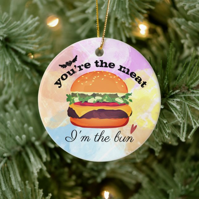 Hamburger love funny food Christmas Ceramic Tree Decoration (Tree)
