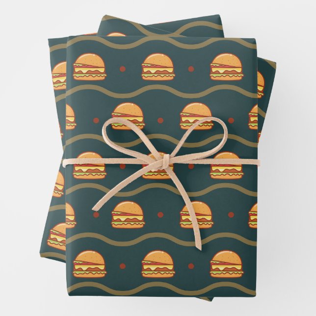 Hamburger Lover Cheeseburger Cute Tiled Pattern Wrapping Paper Sheet (In situ)