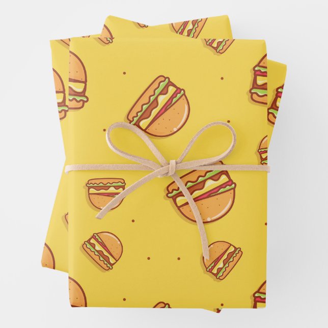 Hamburger Lover Cute Tiled Pattern  Wrapping Paper Sheet (In situ)