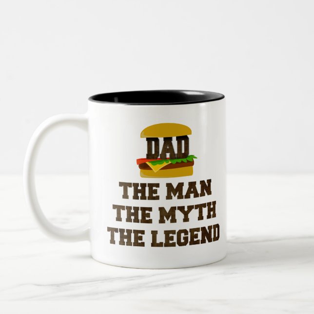 Hamburger Man The Myth The Legend Dad Two-Tone Coffee Mug (Left)