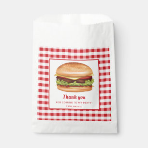 Hamburger On Red Gingham Birthday Thank You Favour Bags