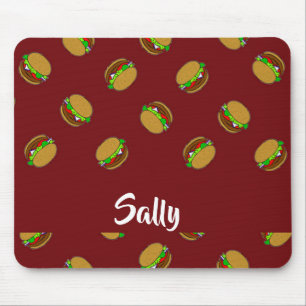 Hamburger pattern on maroon mouse mat