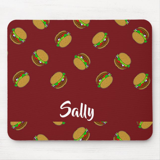 Hamburger pattern on maroon mouse mat (Front)