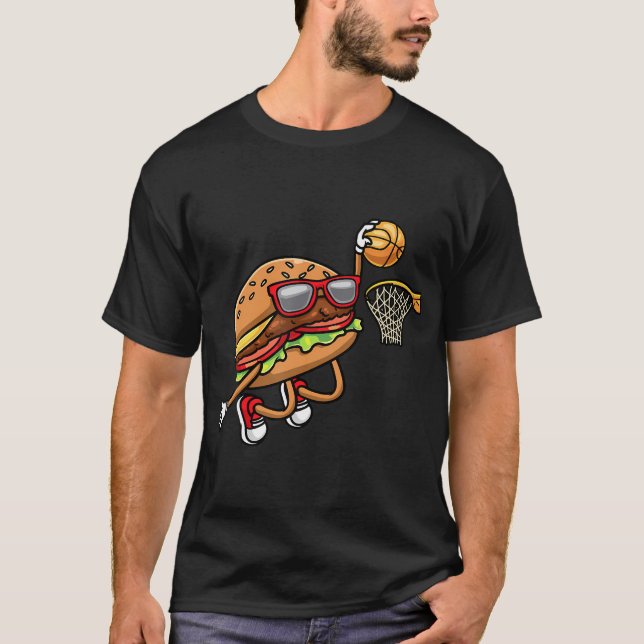 Hamburger Playing Basketball Fast Food Basketball  T-Shirt (Front)