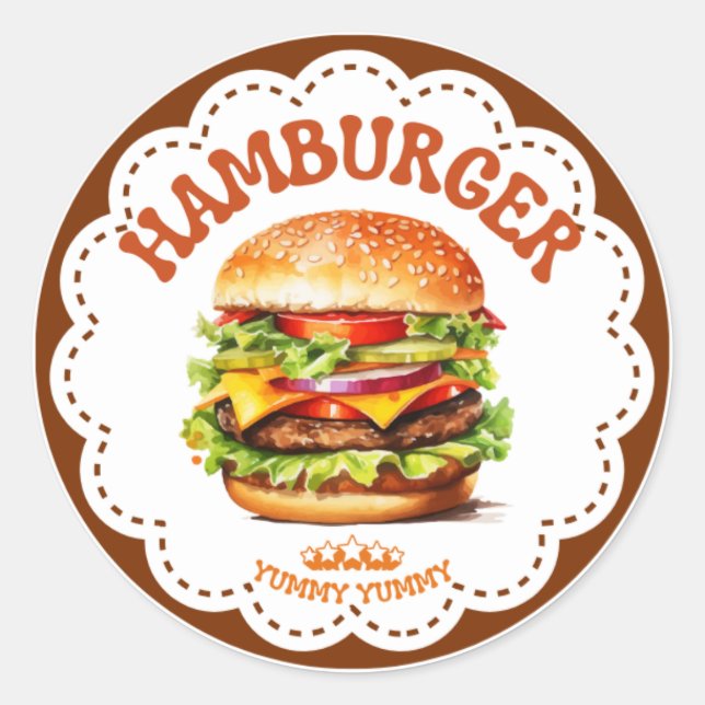 Hamburger Sticker | Juicy Burger Kawaii Label | Fa (Front)