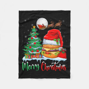 Hamburger Wearing Santa Hat Xmas - Merry Christmas Fleece Blanket