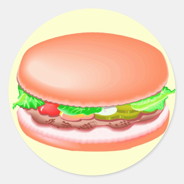 Hamburger with all the fixin's classic round sticker (Front)