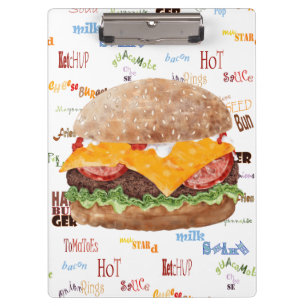 Hamburger with Cheese Fast Food BBQ Diner Clipboard