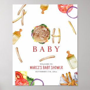 Hamburgers and Bottles Oh Baby Shower Welcome Poster