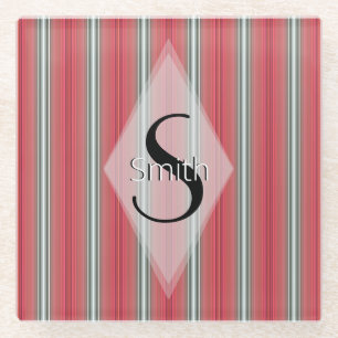 HAMbWG - Art Deco Peach Stripe with Monogram Glass Coaster