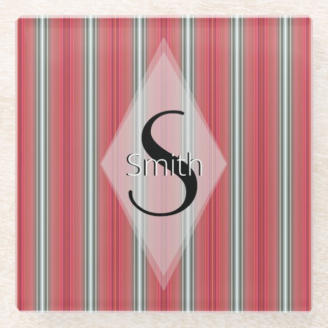 HAMbWG - Art Deco Peach Stripe with Monogram Glass Coaster (Front)