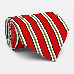 HAMbWG - Neck Tie - Red White Olive Black Stripe
