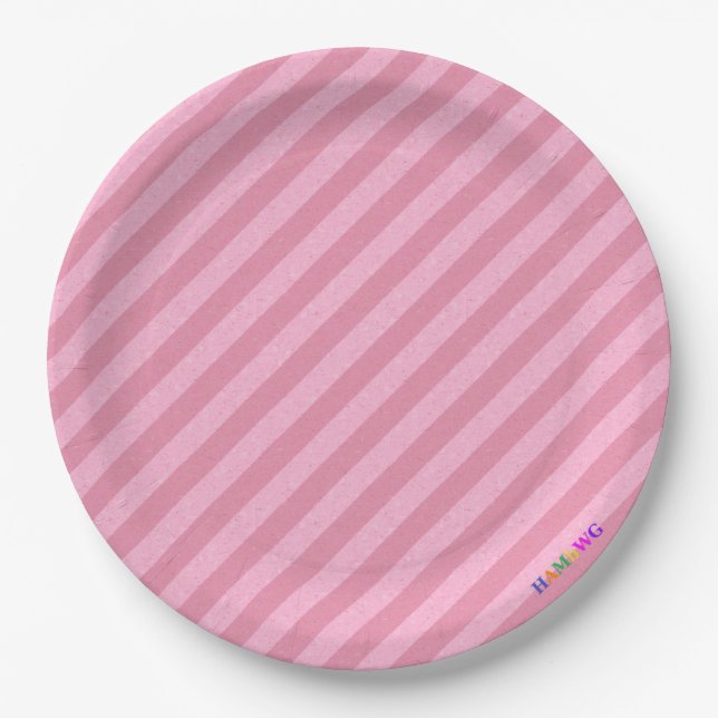 HAMbWG - Paper Goods - Light Pink Stripe w Logo Paper Plate (Front)
