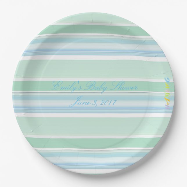 HAMbWG - Paper Goods - Mint & Baby Blue Stripes Paper Plate (Front)