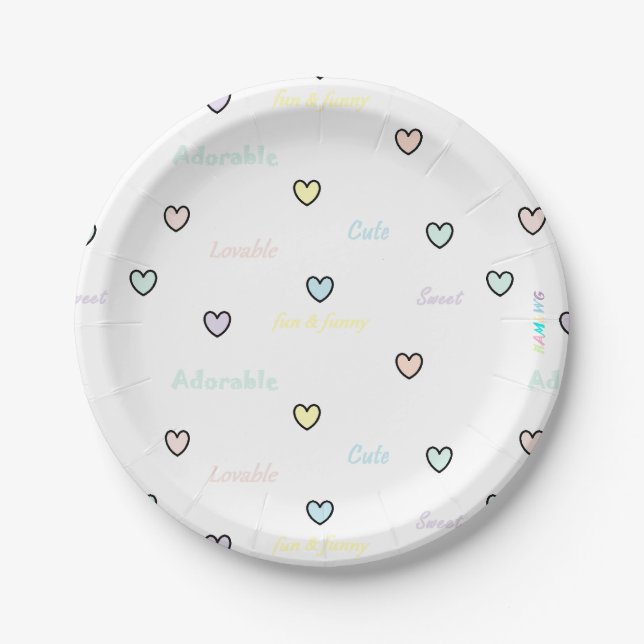 HAMbWG - Paper Goods - Pastel Hearts Paper Plate (Front)