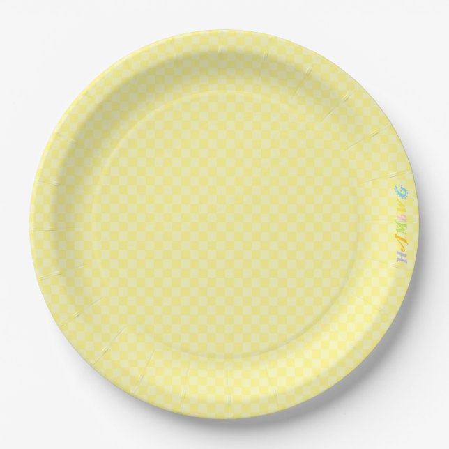 HAMbWG - Paper Goods - Yellow Gingham w Logo Paper Plate (Front)