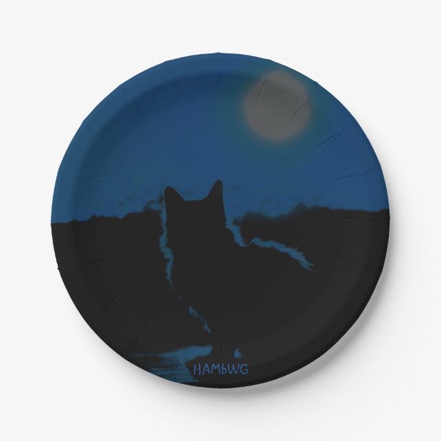 HAMbWG - Paper Plate - Blue Cat and Moon (Front)