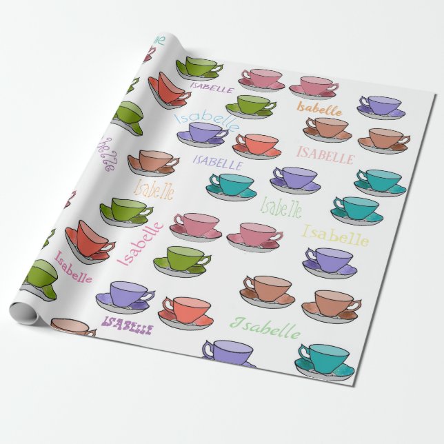 HAMbWG Pastel Tea Cups Personalizable Wrapping Paper (Unrolled)