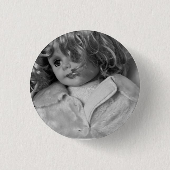 HAMbWG - Square Button - B/W Dishevelled Doll (Front)