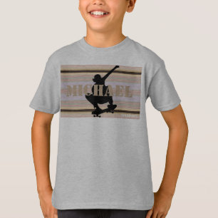 HAMbWG - T Shirt - Pear Stripe with a Skateboarder