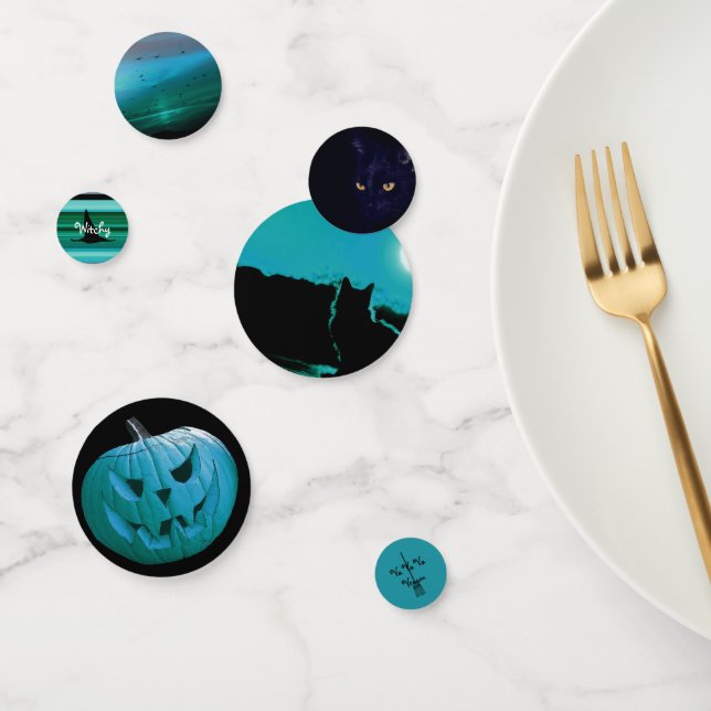 HAMbWG - Table Confetti - Teal Halloween Cat (Group)