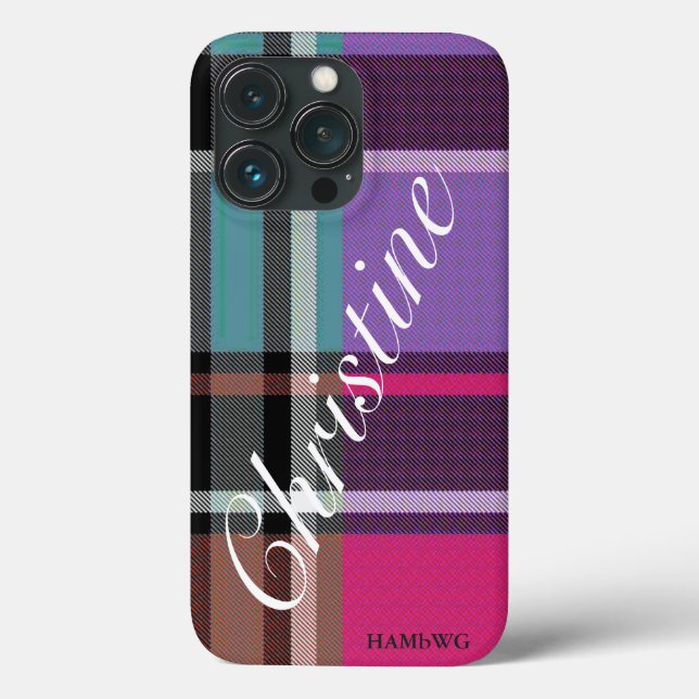 HAMbWG  Xtreme Phone Case - Bright Plaid w Pink (Back)