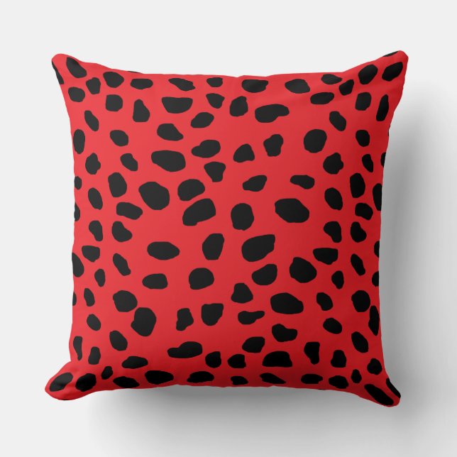 HAMbyWG Bright Red & Black Leopard Print Cushion (Front)