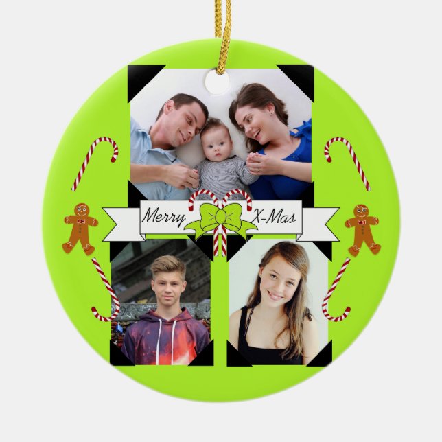 HAMbyWG Candy Cane & Gingerbread Man - Lime Green Ceramic Tree Decoration (Front)