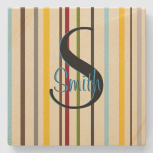 HAMbyWG Colored Lines Monogram Stone Coaster