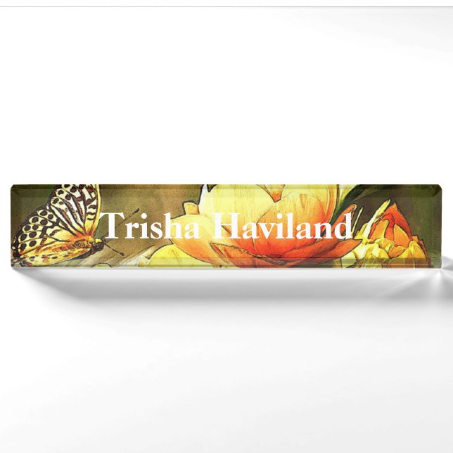 HAMbyWG Desk Name Plate - Butterfly & Flowers (Front)