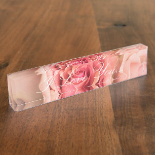 HAMbyWG Desk Name Plate - Peach Rose "I Love You"