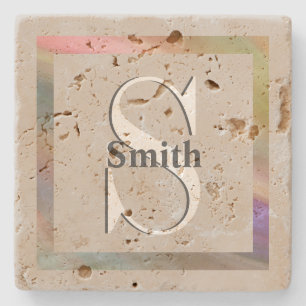 HAMbyWG Distressed Travertine Monogram Stone Coaster