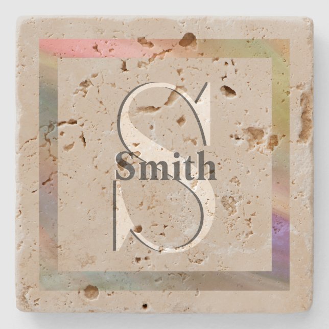 HAMbyWG Distressed Travertine Monogram Stone Coaster (Front)