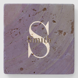 HAMbyWG Distressed Travertine Monogram Stone Coaster