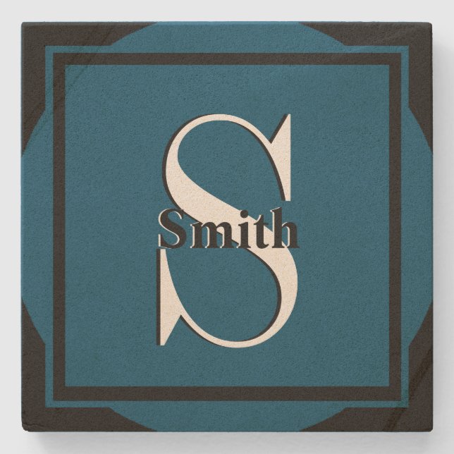 HAMbyWG Distressed Travertine Monogram Stone Coaster (Front)