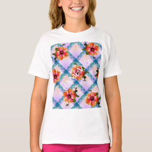 HAMbyWG Hawaiin Hibiscus Aloha Plaid Flower T-Shirt