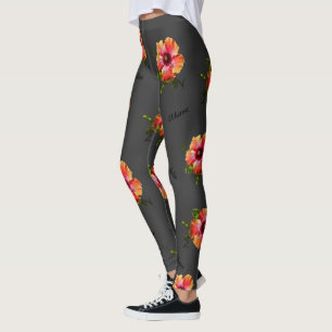 HAMbyWG Hawaiin Theme with Hibiscus Flower Leggings