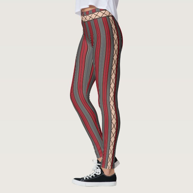 HAMbyWG - Leggings - Red & Grey Stripes (Left)