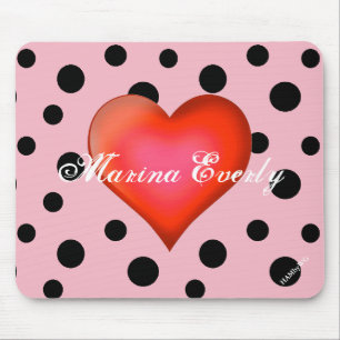 HAMbyWG - Mouse Pad -- Polka Dots w Red Heart
