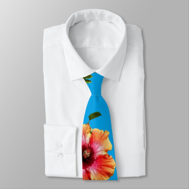 HAMbyWG - Neck Tie - Hibiscus on Blue (Tied)