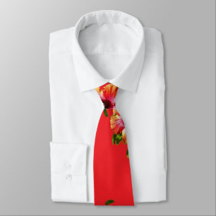 HAMbyWG - Neck Tie - Hibiscus on Red